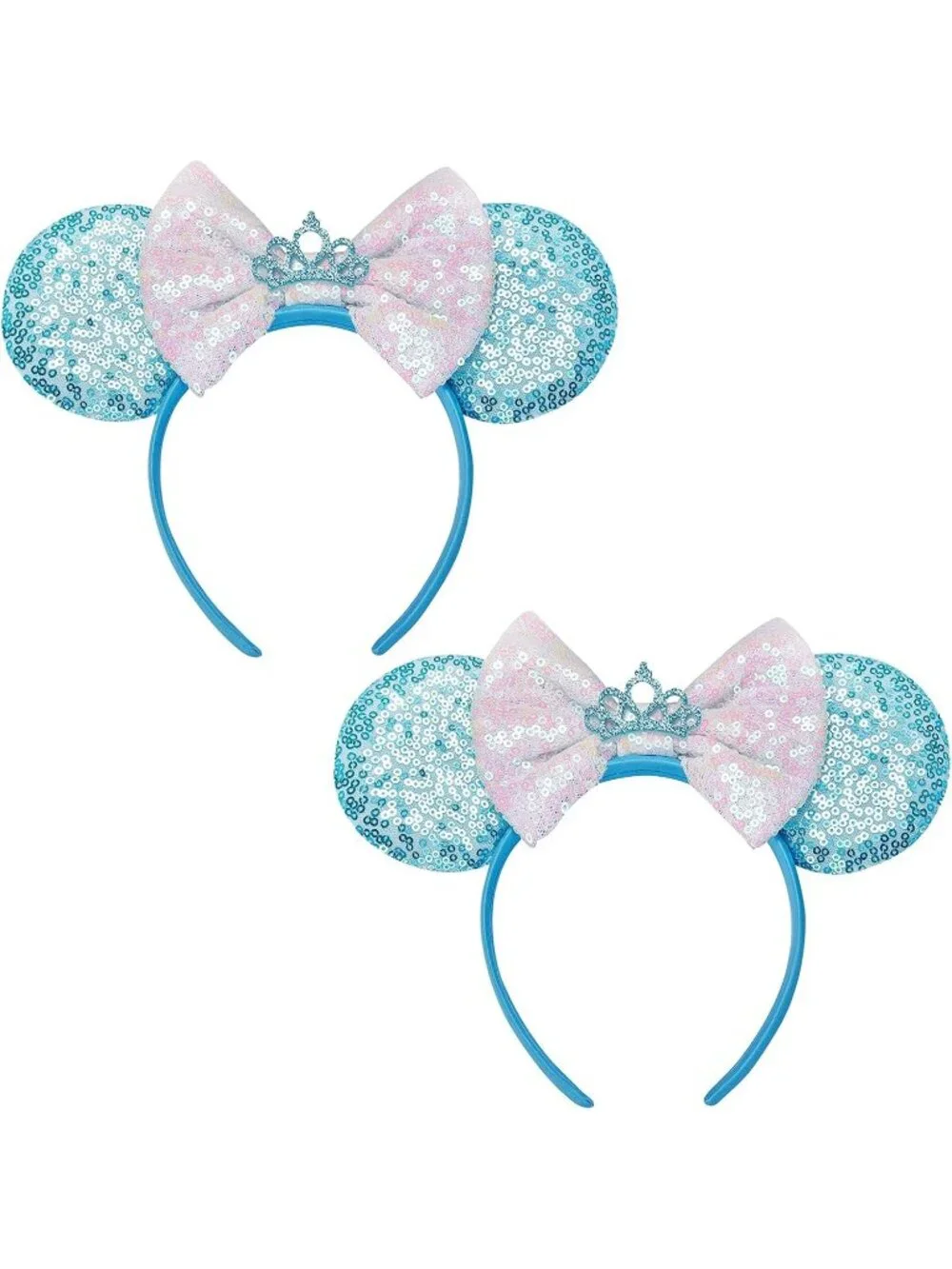 Women Blue Crown Sequin Handmade Mickey Mouse Headband 2 Pieces